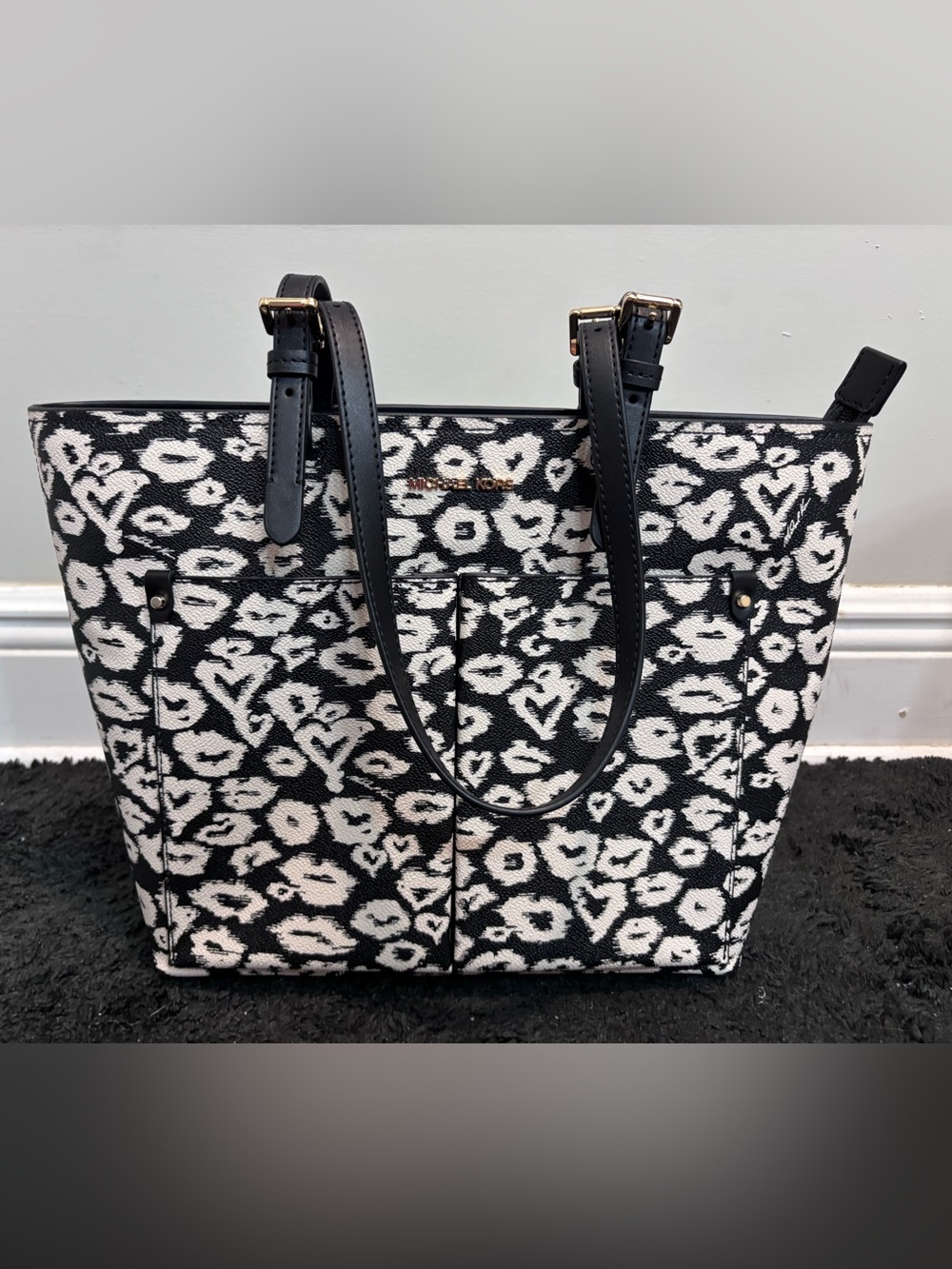 Michael Kors Jet Set Travel Printed Coated Canvas Medium Double Pocket Tote